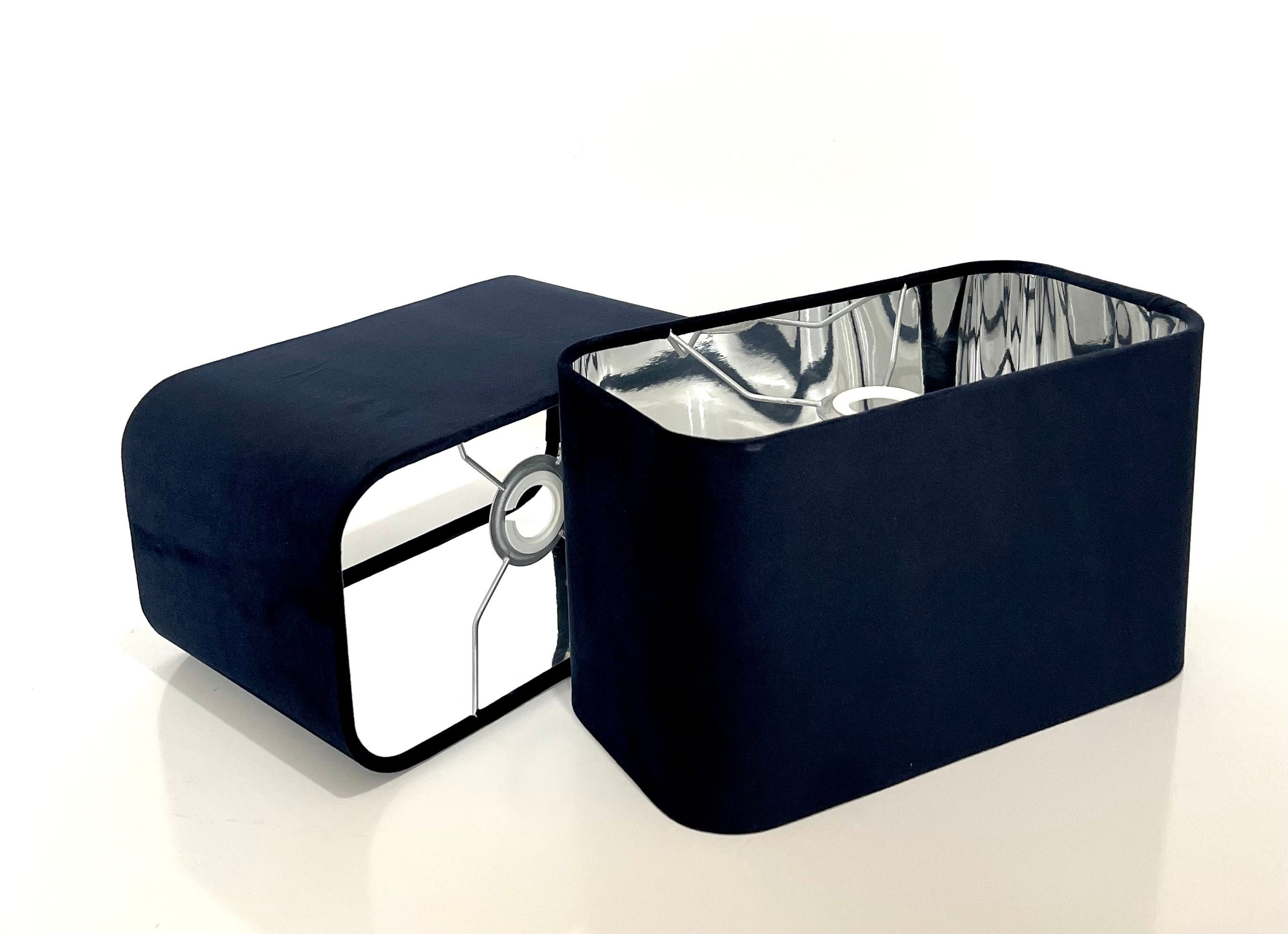new luxury velvet dark blue  lamp shade and pendant light shade  rounded rectangular shape with mirror panels lining