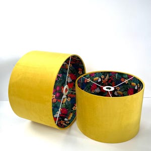 New high quality luxury double sided lemon yellow and toucan bird botanical print combination lamp shade drum pendant light shade