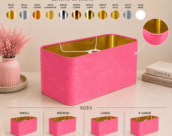 new made to order candy  pink  velvet lamp shade and pendant light shade rounded rectangular shape metallic panels lining for all purpose