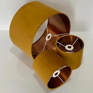 new made by order luxury velvet mustard drum lamp shade and pendant light shade with metallic  panels lining
