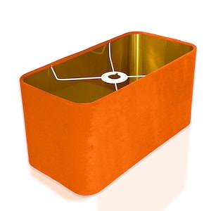 new made to order coral orange velvet lamp shade and pendant light shade  rounded rectangular shape  metallic panels lining for all purpose