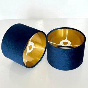 new luxury velvet navy blue  lamp shade and pendant light shade with gold  panels lining