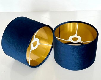 new luxury velvet navy blue  lamp shade and pendant light shade with gold  panels lining