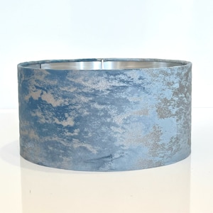 new luxury velvet sky blue  upholstery golden foil lamp shade and pendant light shade with copper gold and silver  panels lining