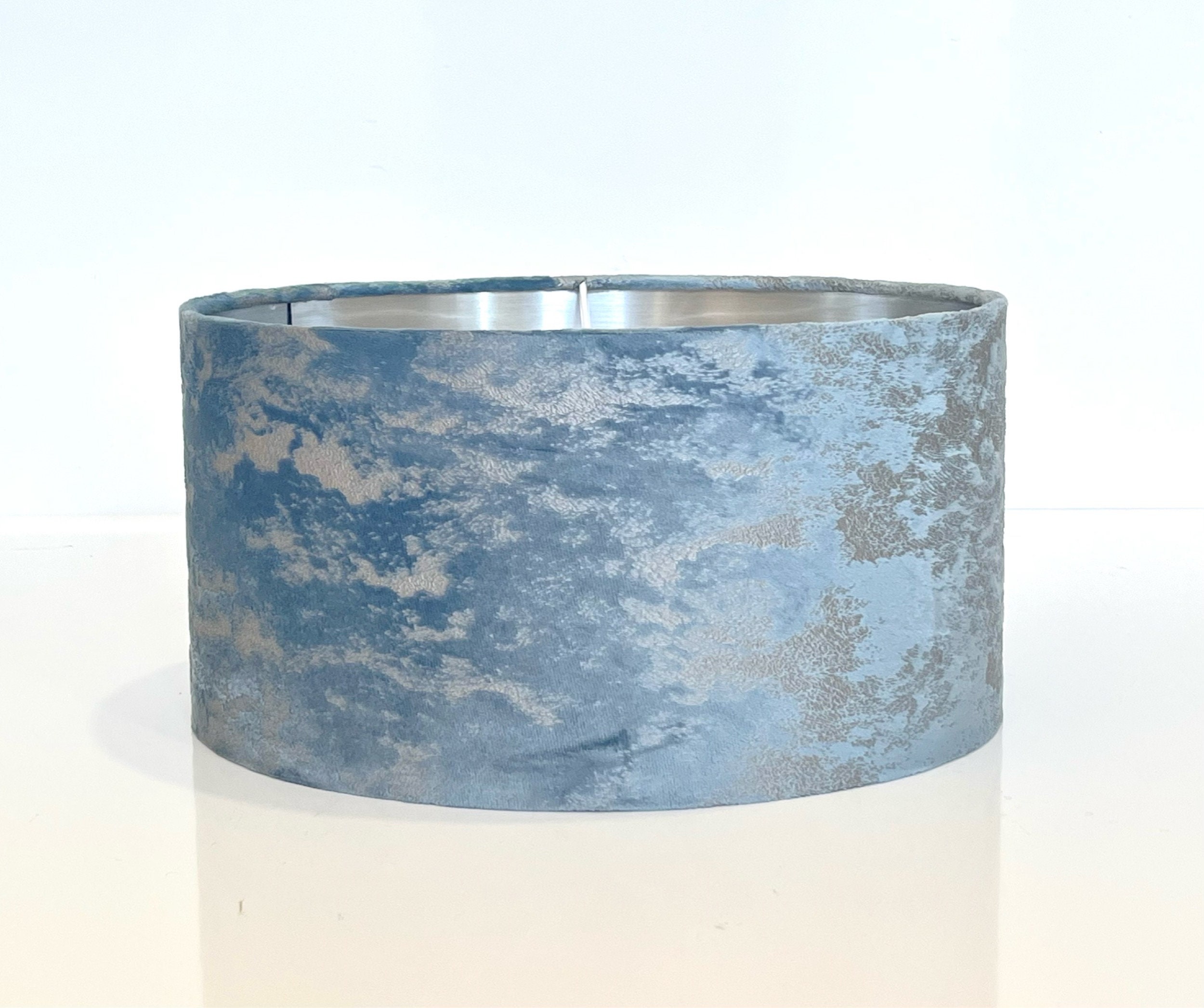 new luxury velvet sky blue  upholstery golden foil lamp shade and pendant light shade with copper gold and silver  panels lining