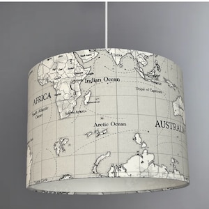Nouvel abat-jour en tissu imprimé carte du monde fait main, disponible en plusieurs tailles
