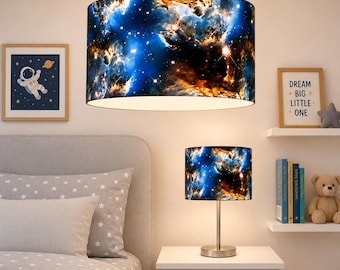 New handmade kids / childrens room blue sky deep galaxy space clouds bright stars in blue night sky lamp shade pendant shade suitable all
