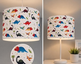 New handmade Kids/ children Room multicoloured Dinosaur patterns DRUM shape table and ceiling lamp shades