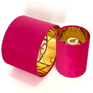 New high quality upholstery hot pink velvet lamp shade with metallic mirror finish lining gold , silver and copper lining