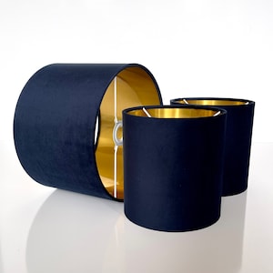 neue Luxus handgefertigte dunkelblaue Samt Lampenschirm und Pendelleuchte Schirm mit metallischen Futter Paneele Futter