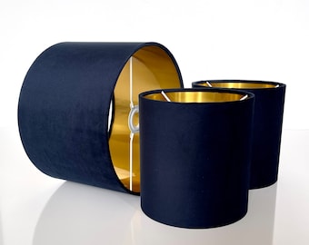 new luxury handmade dark blue velvet lamp shade and pendant light shade with metallic lining panels lining