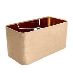 new made to order champagne neutral velvet lamp shade and pendant light shade  rounded rectangular shape  metallic panels lining for all pur