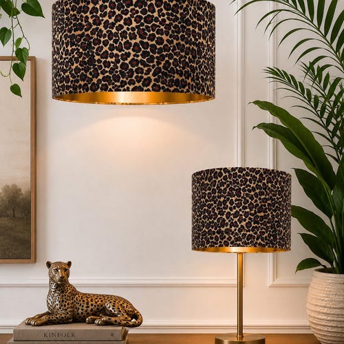 New luxury premium quality animal sand leopard faux fur realistic skin velvet DRUM shape lamp shade pendant light shade with metallic lining