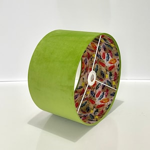 New luxury HQ double sided lime green  velvet and multi colour birds feathers combination lamp shade pendant light shade