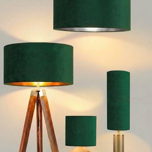 neue Luxus-Samtpolsterung in smaragdgrünem Samtlampenschirm und Pendelleuchte in Trommelform mit metallischen Beschichtungen