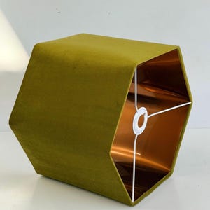 New luxury premium quality hexagon velvet lamp shade pendant light shade olive green With brushed copper lining