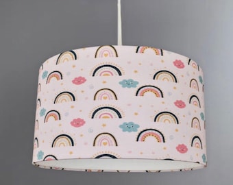 new HQ kids girls room smiling clouds star rainbow  pattern lamp shade pendant  light shade on pink fabric