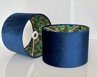 Nuevo Pantalla de lámpara colgante de lujo HQ de doble cara azul marino y plumas de pavo real