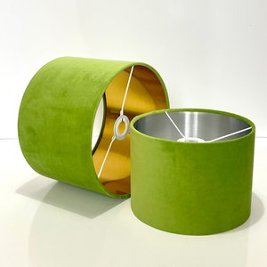New high quality upholstery lime green light green velvet lamp shade with metallic lining gold , silver and copper lining