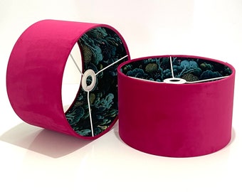 New luxury HQ double hot pink velvet and plants lining peacock teal colour jungle combination lamp shade pendant light shade