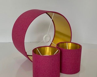 new HQ luxury linen look fabric lamp shade pendant light shade  pink and metallic lining