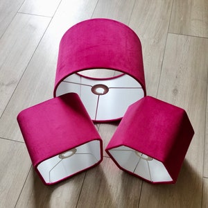 New HQ modern fuchsia pinsoft velvet table and ceiling lamp shade pendant multi sizes And multi sizes drum, hexagon, rounded square, tapered