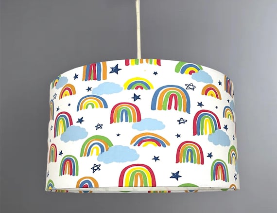 New HQ Kids Room Clouds Star Rainbow Hand Made Drawing Print Lamp