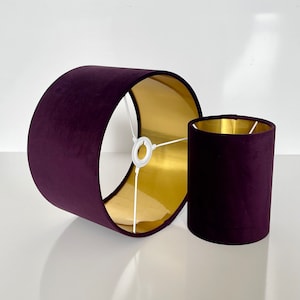 New high quality made by order handmade upholstery velvet  fabric lamp shade pendant light shade drum shape plum purple metallic lining