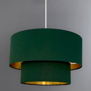 New HQ two tier pendant shade ceiling lamp shade made with bottle green cotton with metallic lining