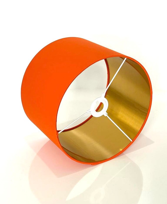 New high quality luxury orange cotton fabric lamp shade pendant light drum shape with metallic linings