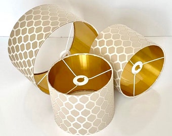 New luxury cream off white  magnolia geometric honeybee comb design with gold panel lamp Pendant Shade suitable for tables and ceilings