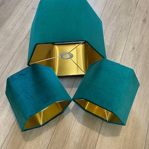Abat-jour hexagonal en velours de luxe de qualité supérieure, abat-jour bleu turquoise avec doublure en or brossé