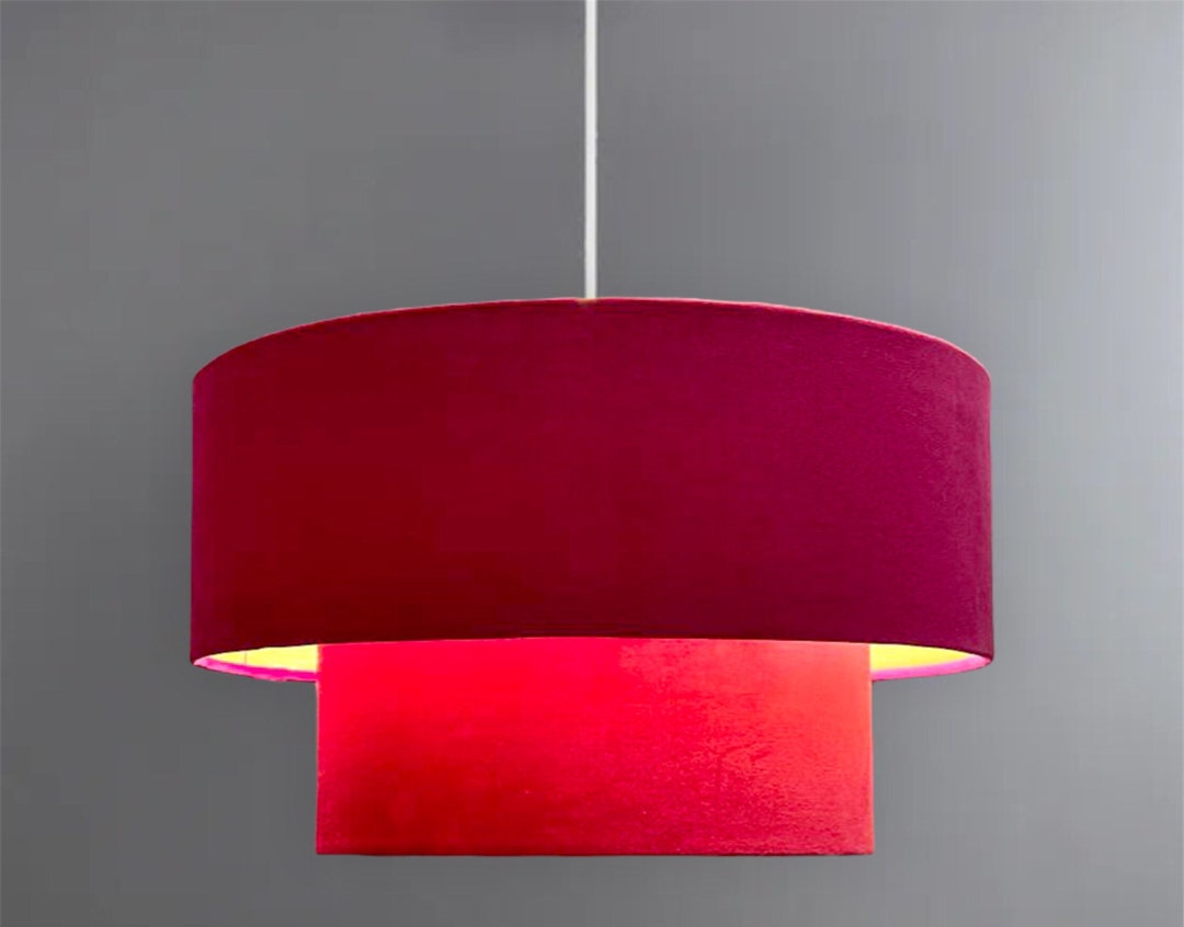 New HQ Luxury Two Tier Lamp Shade Pendant Light Shade Ceiling Lamp Shade Hot Pink Velvet With