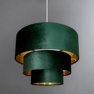 New HQ three tier pendant shade ceiling lamp shade made with bottle green luxurious velvet fabric with metallic lining