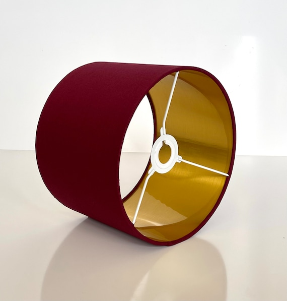New high quality luxury burgundy red cotton fabric lamp shade pendant light drum shape with metallic linings