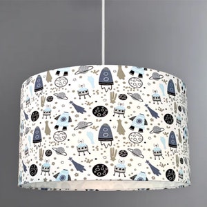 New luxury high quality kids children’s room space rockets space ship star pattern lamp shade pendant light shade blue white