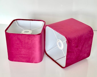 New high quality upholstery velvet fuchsia pink velvet rounded square lamp shade pendant light shade