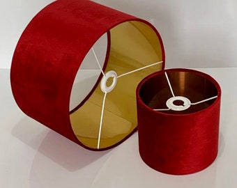 new luxury handmade by order red velvet fabric colour lamp shade and pendant light shade with copper , gold and silver   panels lining