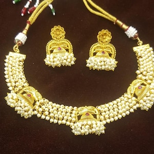 Indischer Schmuck, Bollywood Schmuck, Südindische Braut Set, Indische Halskette Set, Gold Schmuck, Antik Gold Halskette, Brautschmuck