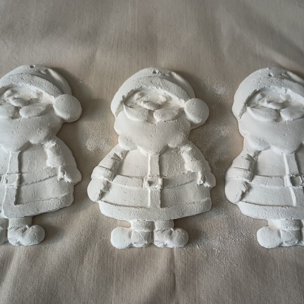 Santa Claus - Ready to Paint Plaster Christmas Ornaments - Set of 3 - 4" tall