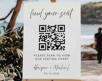 QR Wedding Seating Chart Acrylic Sign | QR Code Table Seating Chart | Custom QR Wedding Seating Chart Sign | Scannable Table Seating Sign
