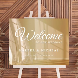 Gold Acrylic Wedding Welcome Sign | Gold Wedding Sign | Gold Custom Wedding Sign | Welcome to our Wedding Sign Gold White Writing Horizontal