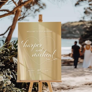Gold Acrylic Wedding Welcome Sign | Gold Wedding Sign | Gold Custom Wedding Sign | Welcome to our Wedding Sign Gold White Writing Rectangle