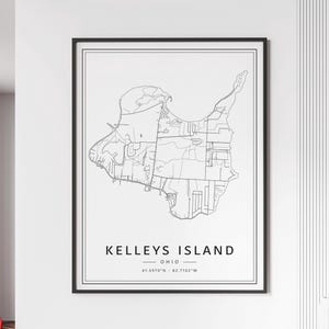 Impression de carte des rues de Kelleys Island OH | Impression de carte de l'île Kelleys en verre acrylique | Impression de carte routière de l'île Kelleys sur toile | Impression de carte d'affiche