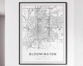 Bloomington IL Street Map Print | Acrylic Bloomington City  Map Print | Canvas Bloomington Road Map Print | Poster Bloomington Map Print