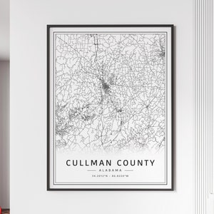 Carte des rues du comté de Cullman, AL | Impression de carte du comté de Cullman en acrylique | Impression de carte routière du comté de Cullman | Poster Carte du comté de Cullman