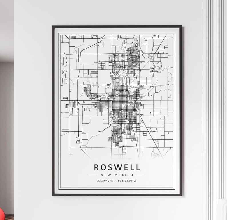 Rodwell Map Roswell NM Street Map Print | Acrylic Glass Roswell City Map Print ...