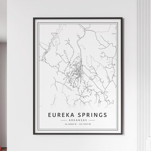 Impression du plan des rues d'Eureka Springs AR | Impression acrylique de carte de ville d'Eureka Springs | Carte routière en toile d'Eureka Springs | Poster Carte d'Eureka Springs
