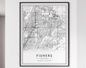 Fishers IN Street Map Print | Acrylic Fishers City Map Print | Canvas Fishers Road Map Print | Poster Fishers Map Print