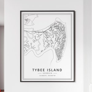 Impression du plan des rues de Tybee Island GA | Impression acrylique de carte de Tybee Island | Impression de carte routière de Tybee Island | Poster Impression de la carte de l'île de Tybee